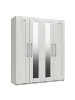 One Call Regal Part Assembled 4 Door Centre Mirror Wardrobe -Oleu Furniture Shop Q9PLK SQ3 0000000559 WHITE GLOSS SLa