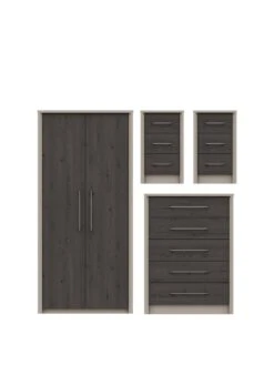 One Call Smyth 3 Piece Ready Assembled Package - 2 Door Wardrobe, 5 Drawer Chest And 2 Bedside Chests