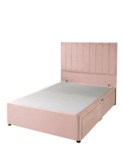 Shire Beds Liberty Velvet Divan Padded Headboard - Blush -Oleu Furniture Shop QDDJN SQ3 0000000591 BLUSH SLa