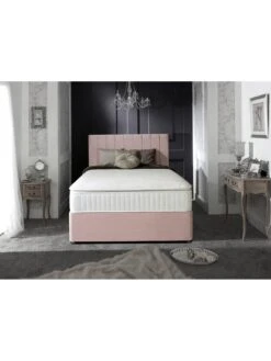 Shire Beds Liberty Velvet Divan Padded Headboard - Blush -Oleu Furniture Shop QDDJN SQ5 0000000591 BLUSH SLd1