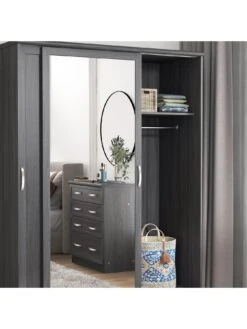 Very Home Camberley 2 Sliding Door Mirrored Wardrobe - Dark Oak Effect -Oleu Furniture Shop QE7EY SQ4 0000000558 DARK OAK SLd