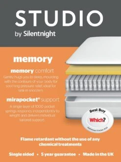 Silentnight Studio Memory 1000 Pocket Rolled Mattress - Medium Firm -Oleu Furniture Shop QPYYY SQ6 0000000088 NO COLOR SLd4