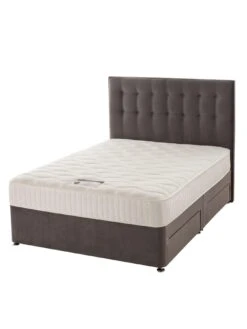 Silentnight Mila Velvet 1000 Pocket Memory Divan Bed With Headboard And Storage Options -Oleu Furniture Shop QQMQU SQ3 0000000071 CHARCOAL SLd