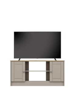 One Call Alderley Ready Assembled Cream Corner TV Unit - Rustic Oak/Taupe - Fits Up To 48 Inch
