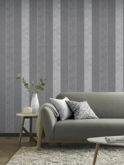 ARTHOUSE Calico Stripe Gunmetal Grey Wallpaper