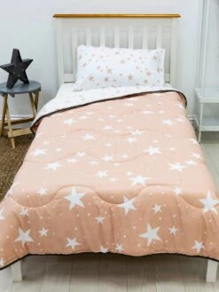 Rest Easy Sleep Better Pink Star Coverless Quilt 4.5 Tog Single With Pillowcase