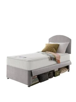 Silentnight Kids Maxi Store Velvet Divan Bed Set, Sprung Mattress And Headboard Included -Oleu Furniture Shop RNNAE SQ2 0000000035 SILVER SLf