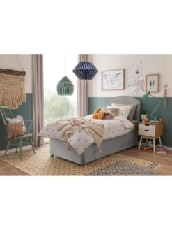 Silentnight Kids Maxi Store Velvet Divan Bed Set, Sprung Mattress And Headboard Included -Oleu Furniture Shop RNNAE SQ4 0000000035 SILVER SLd1