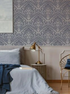 Fresco Jamila Navy / Silver Wallpaper