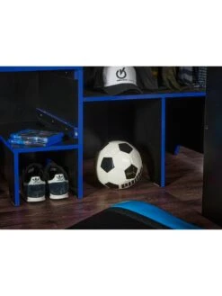 Lloyd Pascal Black Gaming Bed Highsleeper With Adjustable Desk-top & Open Wardrobe With Blue Edging -Oleu Furniture Shop RQYRL SQ4 0000000020 BLUE SLd1