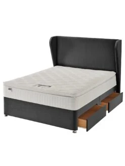 Silentnight Shea Velvet 1000 Pillowtop Divan Bed With Headboard And Storage Options (Buy And SAVE!) -Oleu Furniture Shop RRHHD SQ3 0000000071 CHARCOAL SLd