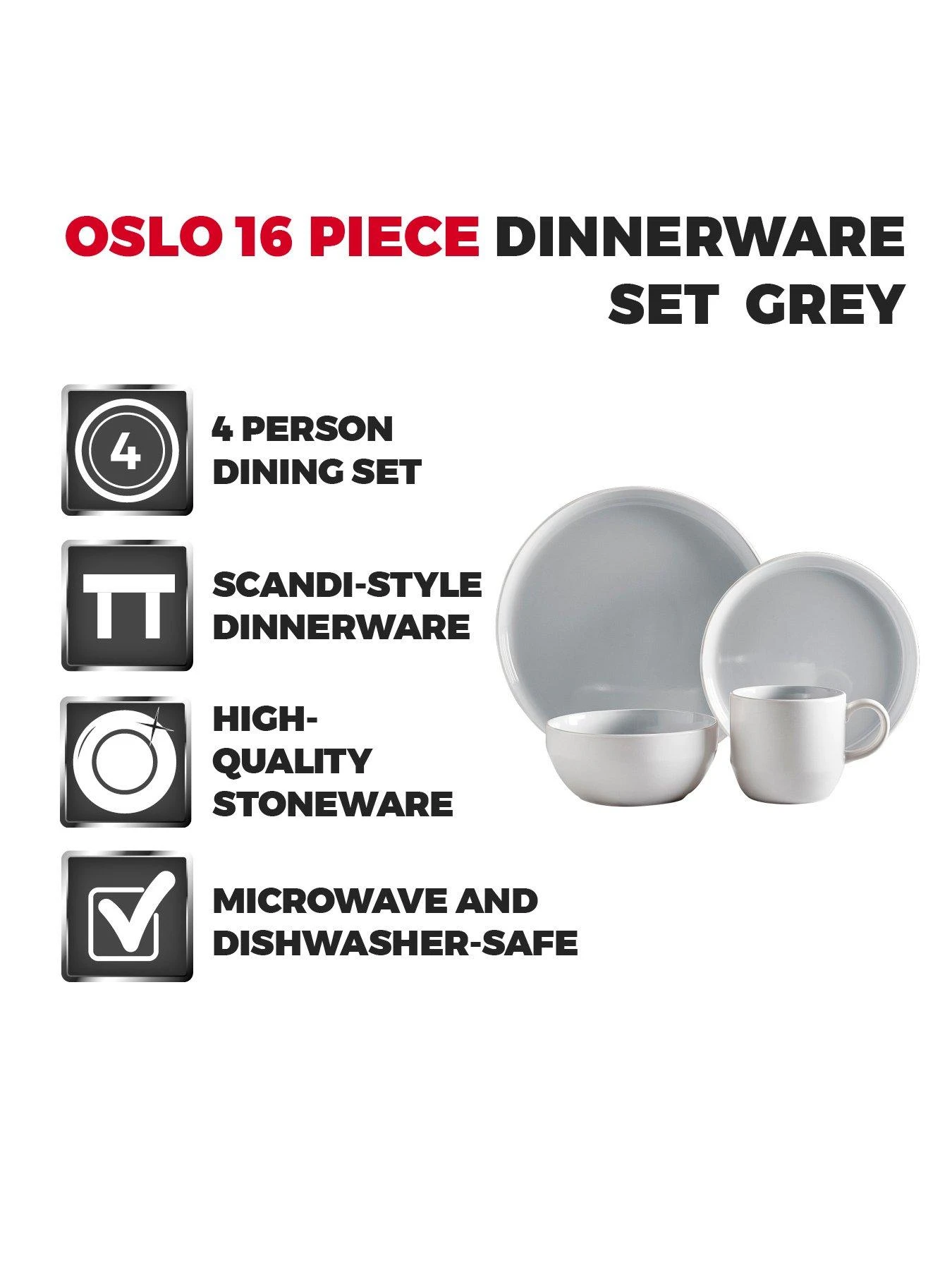 Tower Barbary & Oak Oslo Cloud Grey 16 Piece Dinner Set 4 Tower Barbary & Oak Oslo Cloud Grey 16 Piece Dinner Set - Image 2
