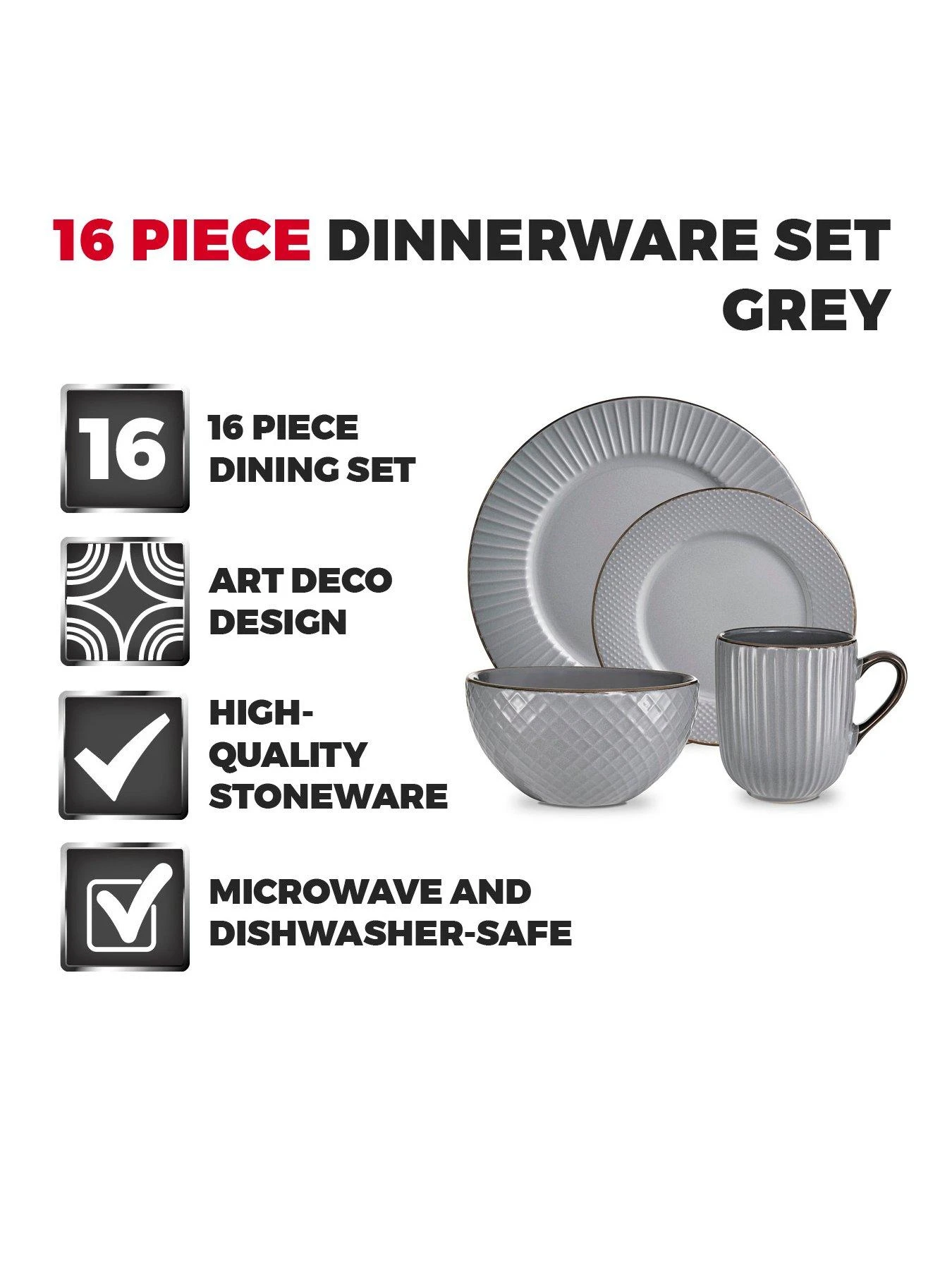 Tower Empire 16-Piece Dinner Set - Grey 4 Tower Empire 16-Piece Dinner Set - Grey - Image 2