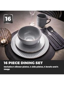 Tower Empire 16-Piece Dinner Set - Grey 10 Tower Empire 16-Piece Dinner Set - Grey -Oleu Furniture Shop RVEGA SQ3 0000000005 GREY SLd1