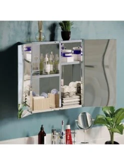 Bath Vida Tiano Stainless Steel Mirrored Double Cabinet -Oleu Furniture Shop RVJ6G SQ4 0000000035 SILVER SLd
