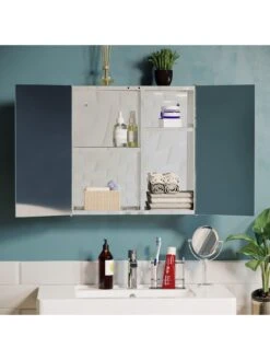Bath Vida Tiano Stainless Steel Mirrored Double Cabinet -Oleu Furniture Shop RVJ6G SQ5 0000000035 SILVER SLd1