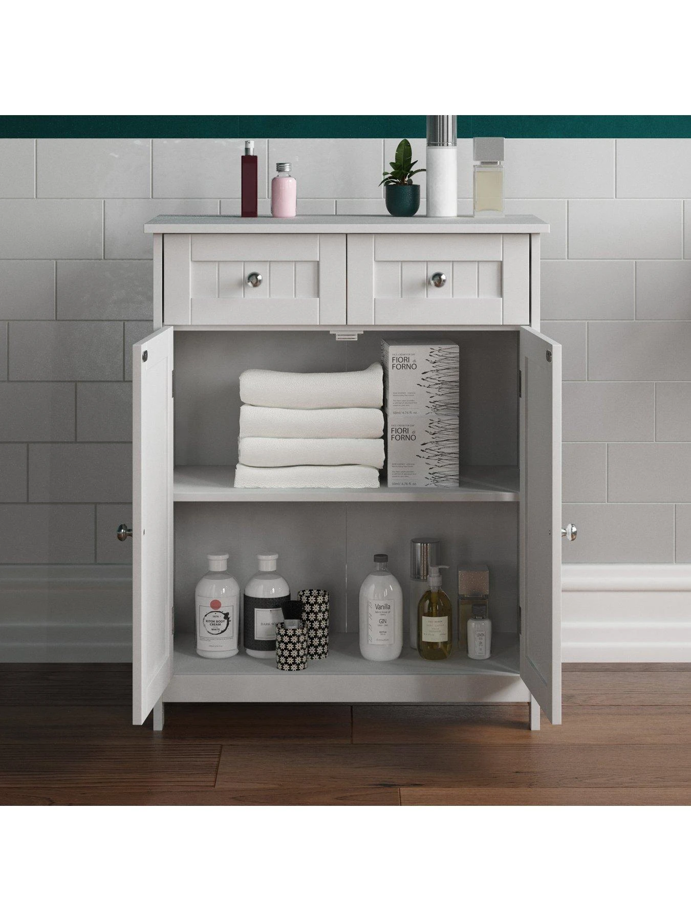 Bath Vida Priano 2 Drawer, 2 Door Freestanding Cabinet - White 6 Bath Vida Priano 2 Drawer, 2 Door Freestanding Cabinet - White - Image 4