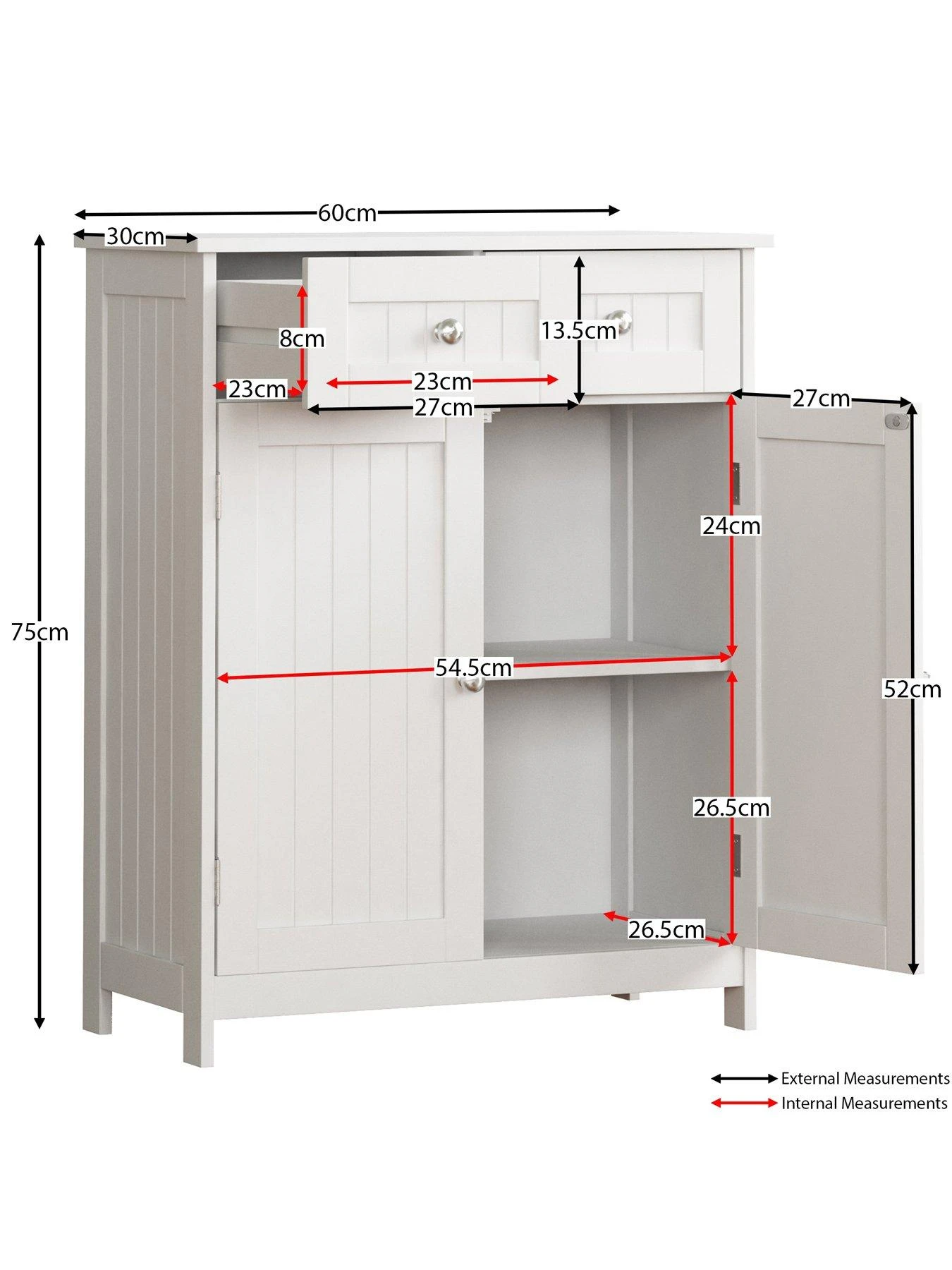 Bath Vida Priano 2 Drawer, 2 Door Freestanding Cabinet - White 8 Bath Vida Priano 2 Drawer, 2 Door Freestanding Cabinet - White - Image 6
