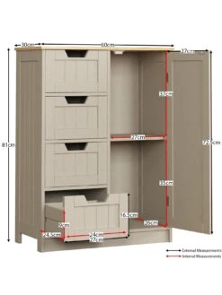 Bath Vida Priano 4 Drawer, 1 Door Freestanding Unit 11 Bath Vida Priano 4 Drawer, 1 Door Freestanding Unit -Oleu Furniture Shop RVJ7H SQ7 0000000005 GREY DGy