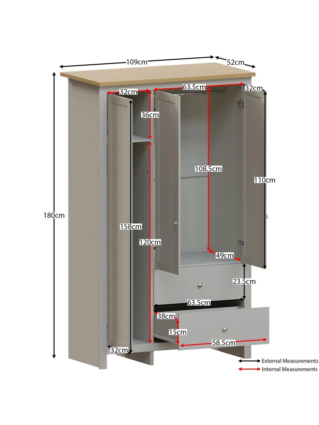 Vida Designs Arlington 3 Door, 2 Drawer Wardrobe In Grey 8 Vida Designs Arlington 3 Door, 2 Drawer Wardrobe In Grey - Image 6