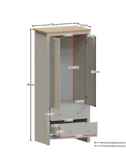 Vida Designs Arlington 2 Door, 2 Drawer Wardrobe - Grey -Oleu Furniture Shop RVKDN SQ6 0000000005 GREY SLd2