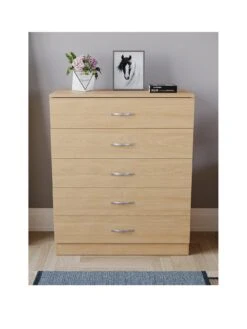 Vida Designs Hulio 5 Drawer Compact Chest - Pine -Oleu Furniture Shop RVKEF SQ3 0000000144 PINE SLa