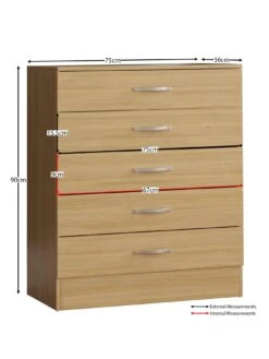Vida Designs Hulio 5 Drawer Compact Chest - Pine -Oleu Furniture Shop RVKEF SQ7 0000000144 PINE DGy