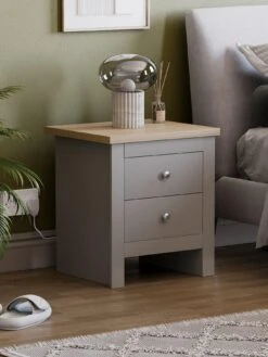 Vida Designs Arlington 2 Drawer Bedside Chest - Grey