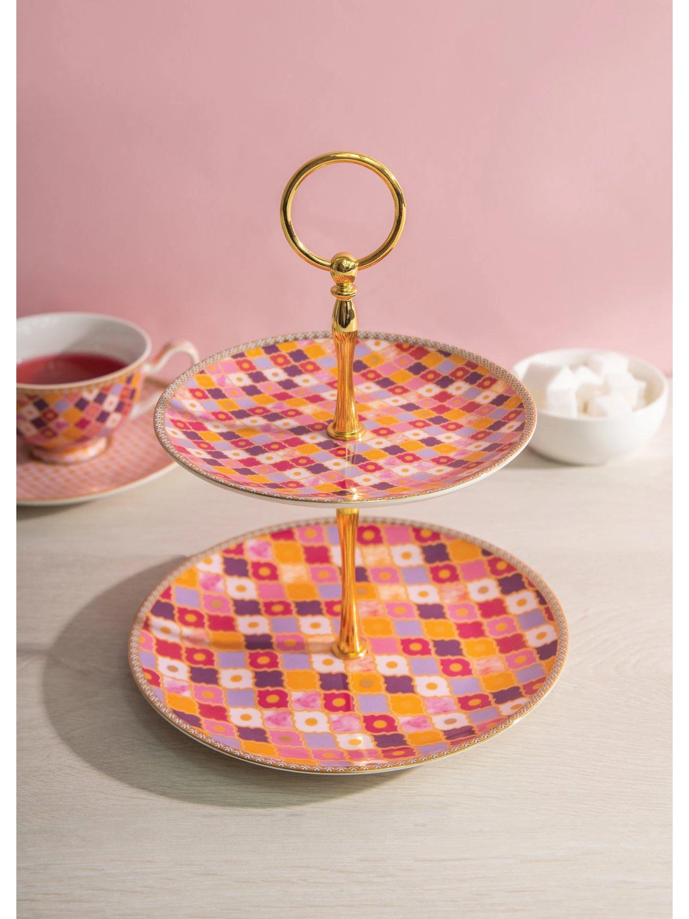 Maxwell & Williams Kasbah Porcelain Two-Tier Cake Stand In Rose 4 Maxwell & Williams Kasbah Porcelain Two-Tier Cake Stand In Rose - Image 2