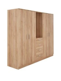 Everyday Panama 4 Door, 4 Drawer Combi Fitment Wardrobe With Mirror - FSC® Certified -Oleu Furniture Shop T3XMY SQ3 0000000006 OAK SLa