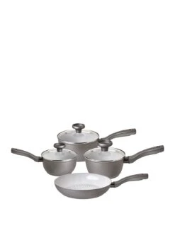 Prestige Earthpan 4 Piece Saucepan And Frying Pan Set - 16,18,20cm Saucepans With Toughened Glass Lids And 24cm Frying Pan