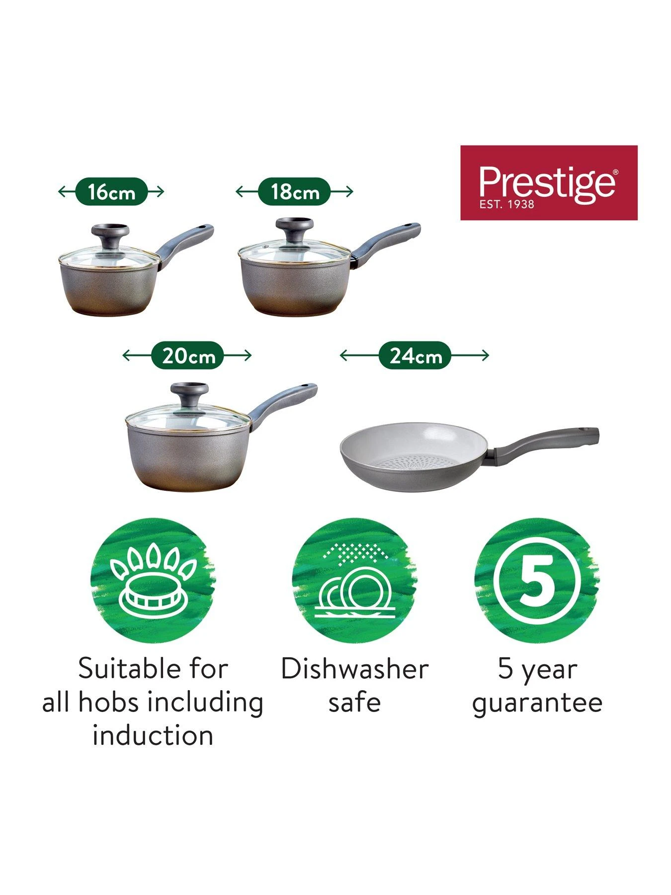 Prestige Earthpan 4 Piece Saucepan And Frying Pan Set - 16,18,20cm Saucepans With Toughened Glass Lids And 24cm Frying Pan 4 Prestige Earthpan 4 Piece Saucepan And Frying Pan Set - 16,18,20cm Saucepans With Toughened Glass Lids And 24cm Frying Pan - Image 2