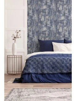 ARTHOUSE Stone Textures Navy/silver Wallpaper -Oleu Furniture Shop T4X7H SQ3 0000000048 NAVY SLd1