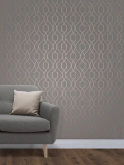 Fine D??cor Apex Geo Trellis Copper & Charcoal Wallpaper