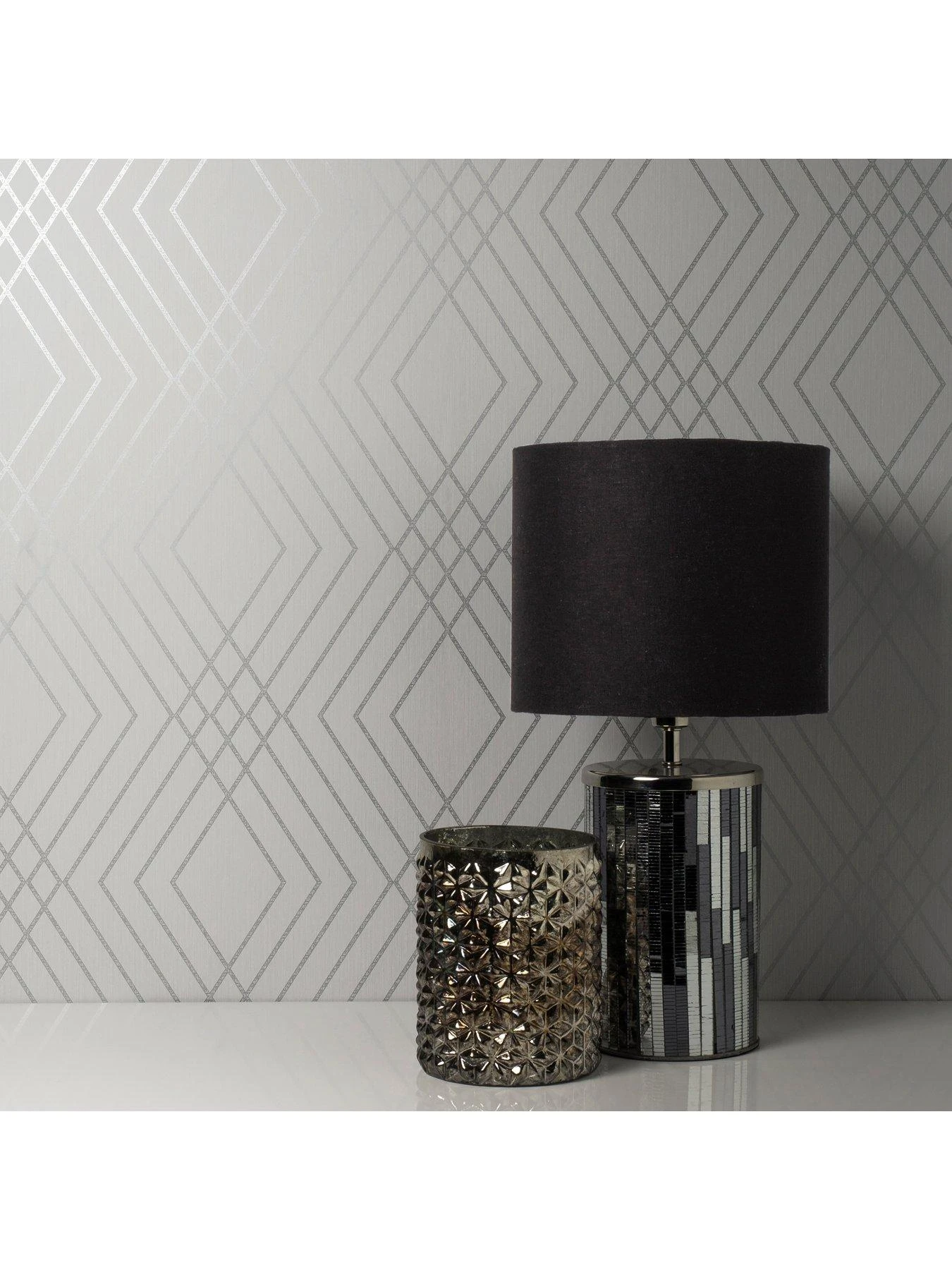 Fine D??cor Shard Trellis Stone & Silver Wallpaper 4 Fine D??cor Shard Trellis Stone & Silver Wallpaper - Image 2