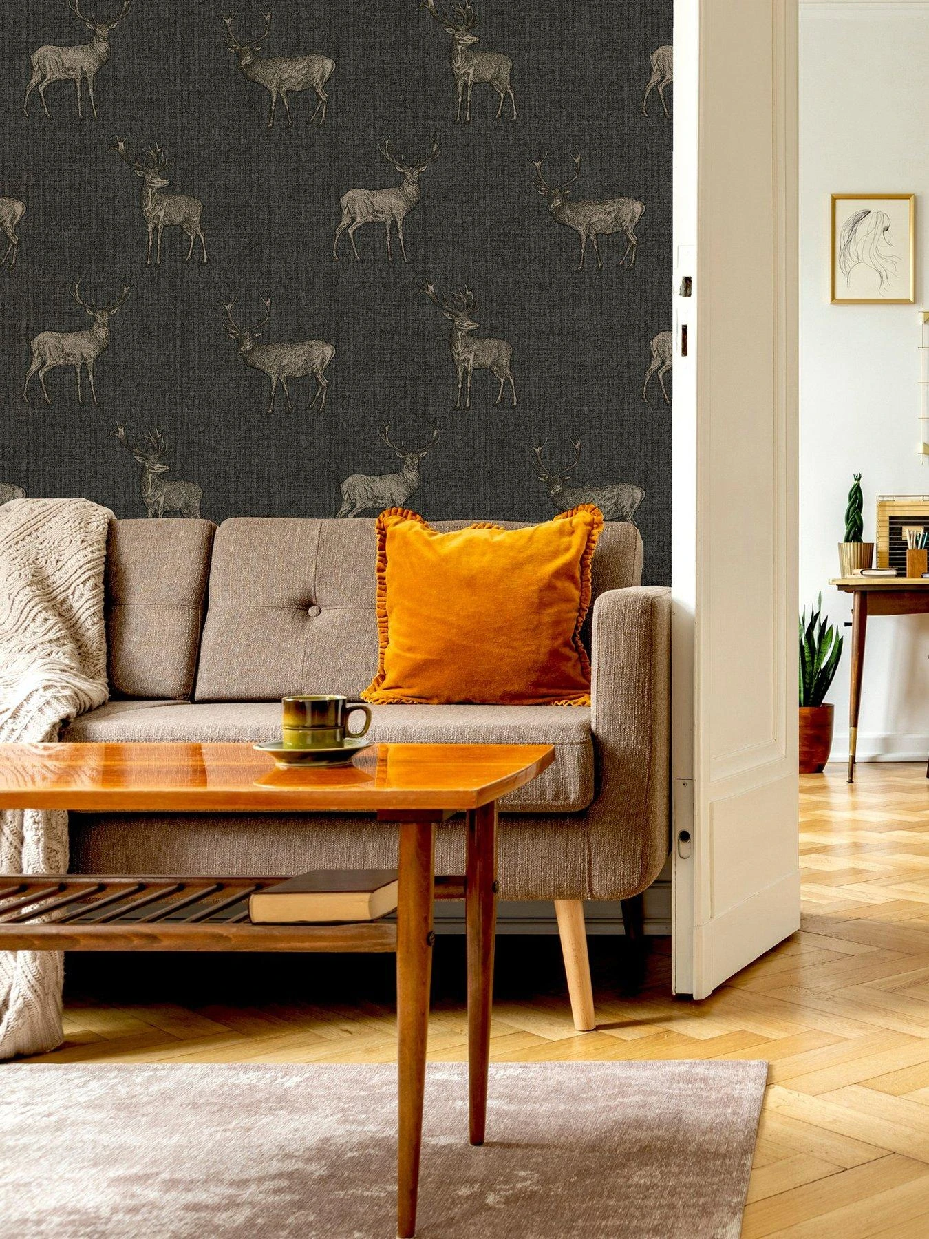 ARTHOUSE Heritage Stag Charcoal/Copper Wallpaper 3 ARTHOUSE Heritage Stag Charcoal/Copper Wallpaper