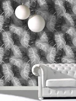 Fine D??cor Feather Monochrome Feature Wall Glitter Wallpaper