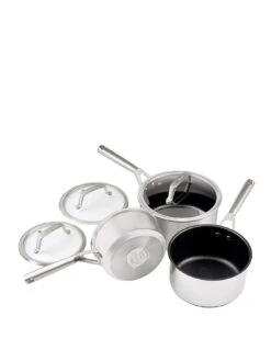 NINJA Foodi ZEROSTICK Stainless Steel 3 Piece Pan Set - 16/18/20cm Saucepans, Non Stick - C63000UK