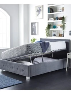 Aspire Plush Velvet Side Opening Ottoman Bed Frame -Oleu Furniture Shop U4ACL SQ4 0000016412 STEEL PLUSH VELVET SLd1