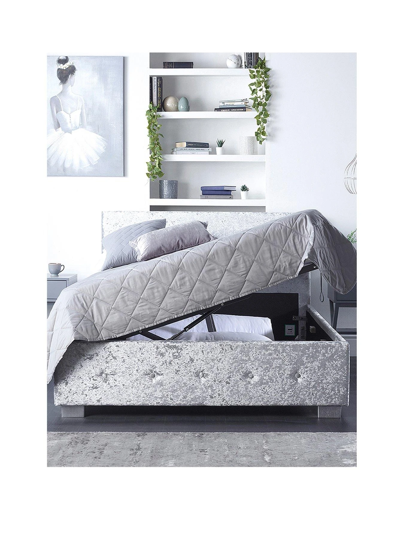 Aspire Crushed Velvet Side Opening Ottoman Storage Bed Bed 3 Aspire Crushed Velvet Side Opening Ottoman Storage Bed Bed