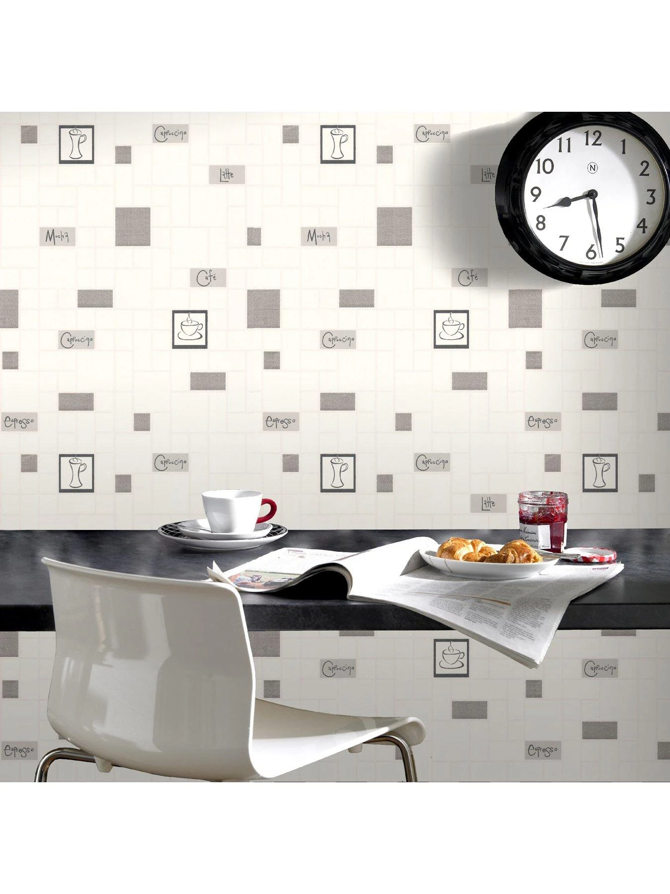 Contour Cafe Culture Grey Kitchen & Bathroom Wallpaper 3 Contour Cafe Culture Grey Kitchen & Bathroom Wallpaper