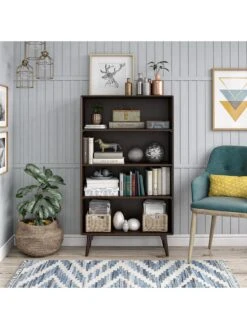 Novogratz Brittany 4 Shelf Bookcase - Walnut -Oleu Furniture Shop UFRRD SQ4 0000000007 WALNUT SLd