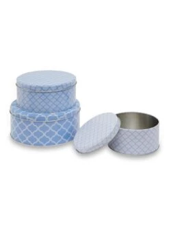 Premier Housewares Kensington Set Of 3 Storage Tins -Oleu Furniture Shop UJU7M SQ3 0000000216 BLUE WHITE SLd1