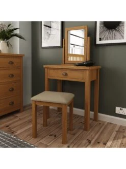 K-Interiors Shelton Part Assembled Solid Wood Dressing Table, Stool And Mirror Set -Oleu Furniture Shop UR7M9 SQ6 0000000138 RUSTIC OAK SLd2