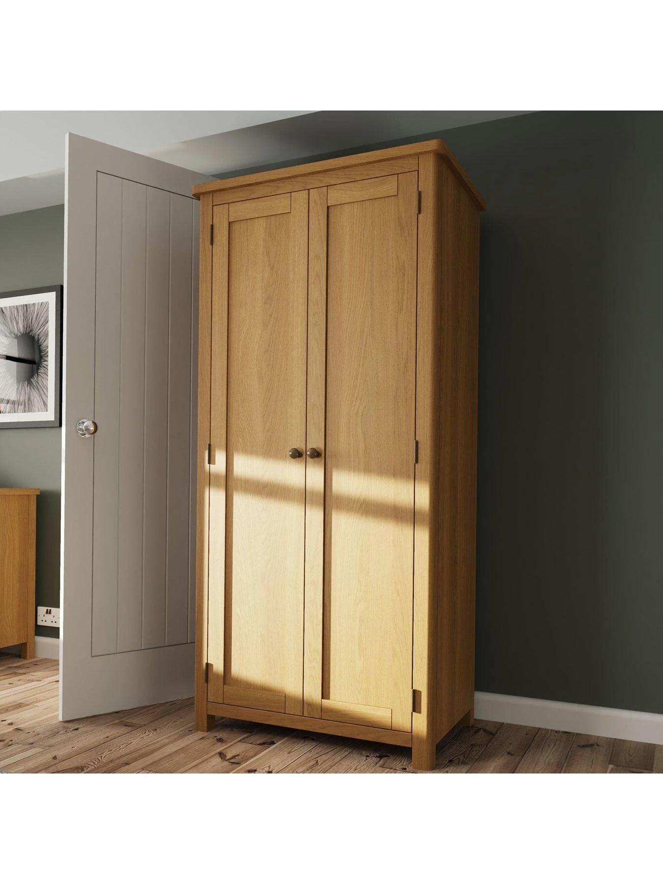 K-Interiors Shelton Part Assembled Solid Wood 2 Door Wardrobe - Rustic Oak 4 K-Interiors Shelton Part Assembled Solid Wood 2 Door Wardrobe - Rustic Oak - Image 2
