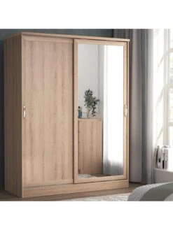 Very Home Camberley 2 Door Mirrored Sliding Wardrobe -Oleu Furniture Shop UVDAL SQ4 0000000214 LIGHT OAK SLd