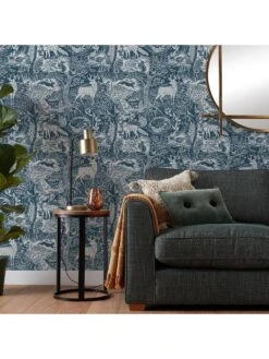 Furn Winter Woods Woodland Printed Wallpaper -Oleu Furniture Shop UWLPE SQ2 0000000020 BLUE SLd