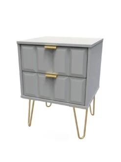 SWIFT Cube Ready Assembled 2 Drawer Bedside Chest - FSC® Certified -Oleu Furniture Shop UY6HN SQ3 0000000005 GREY SLa