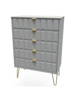 SWIFT Cube Ready Assembled 5 Drawer Chest - FSC® Certified -Oleu Furniture Shop UY6HR SQ3 0000000005 GREY SLa