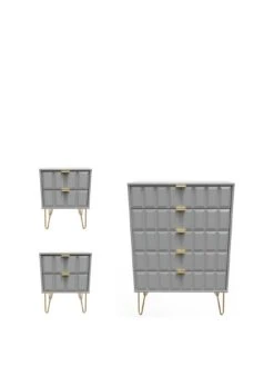 SWIFT Cube 3 Piece Ready AssembledĀ PackageĀ - 5 Drawer Chest And 2Ā Bedside ChestsĀ - FSCĀ® Certified